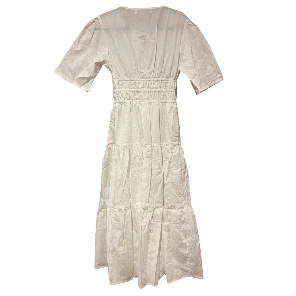 Lusana white cotton Tori maxi dress Large‎ tiered poplin resort vacation - Picture 9 of 9